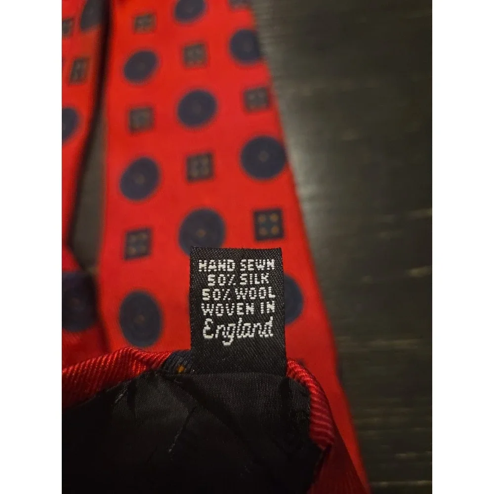 Robert Talbott Tie Silk Wool Blue‎ Red Polka Dot 3